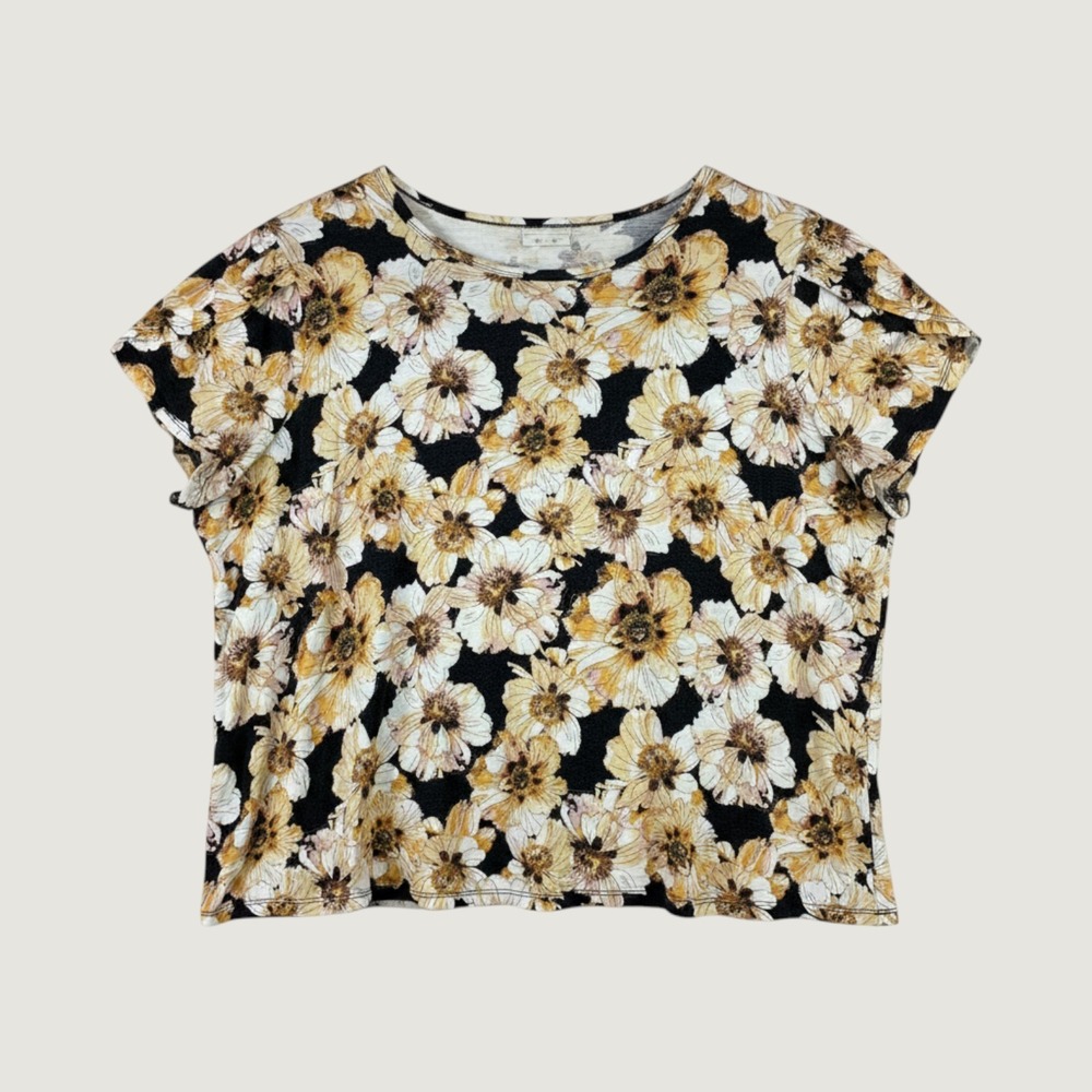 Maurices Floral Short Sleeve Top Women 4X‎ Yellow Black Casual Cotton Modal